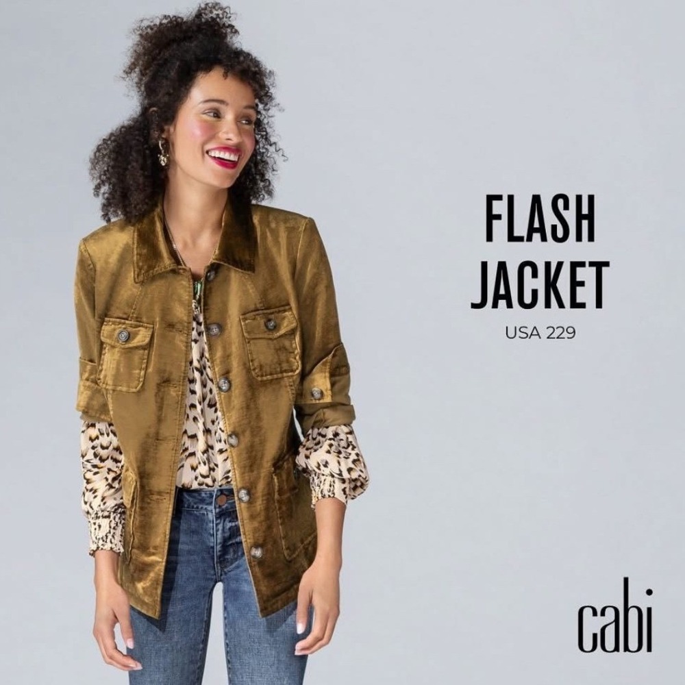 Cabi Flash Jacket Womens XL Bronze Gold Velvet Utility Button Front Coat 4403